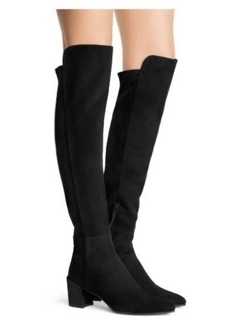 STUART WEITZMAN BLACK SUEDE ALL WAY HUNK OVER THE KNEE BOOTS SIZE 7 .
